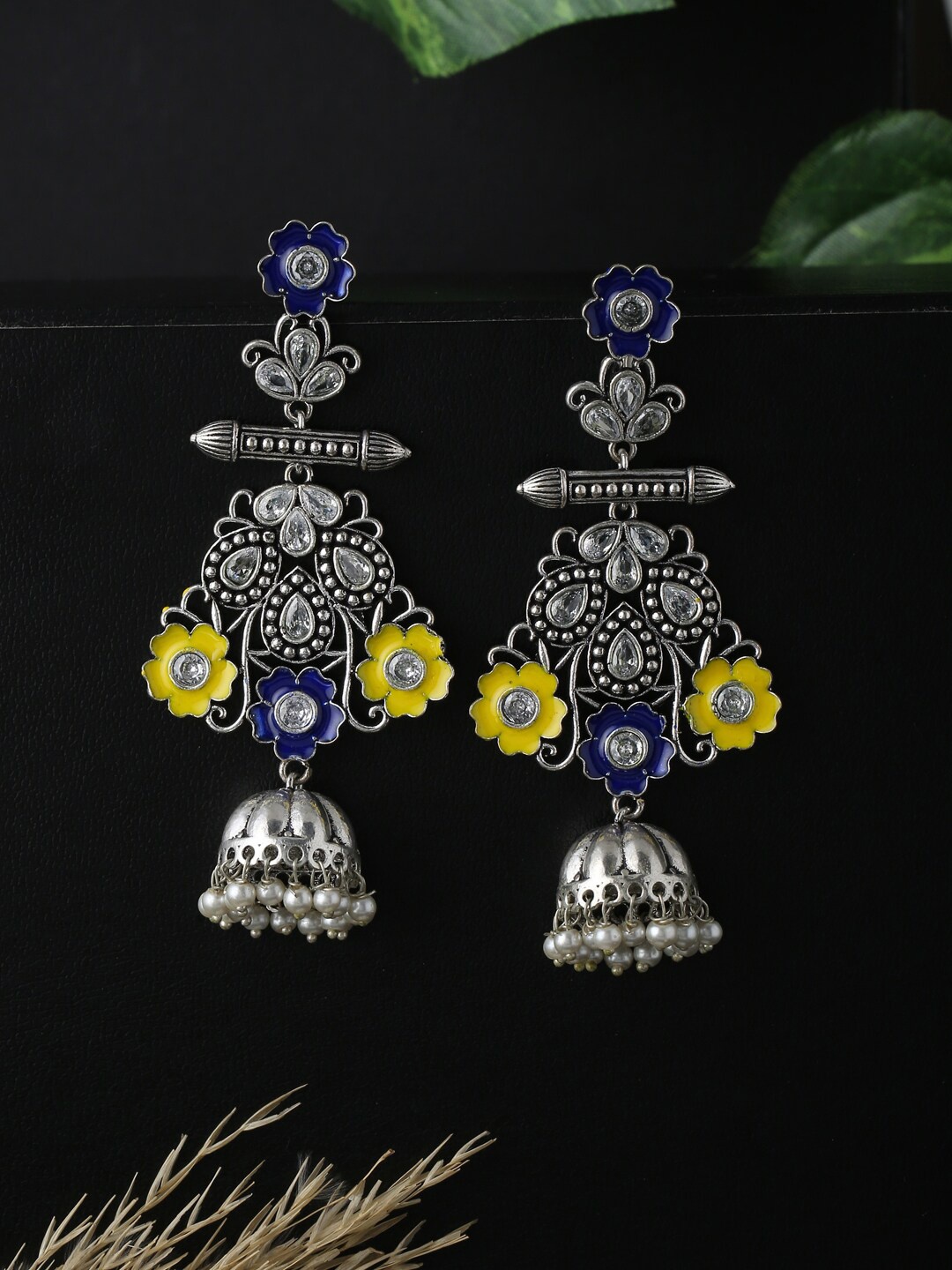 

kashwini Silver-Plated & Blue Contemporary Drop Earrings