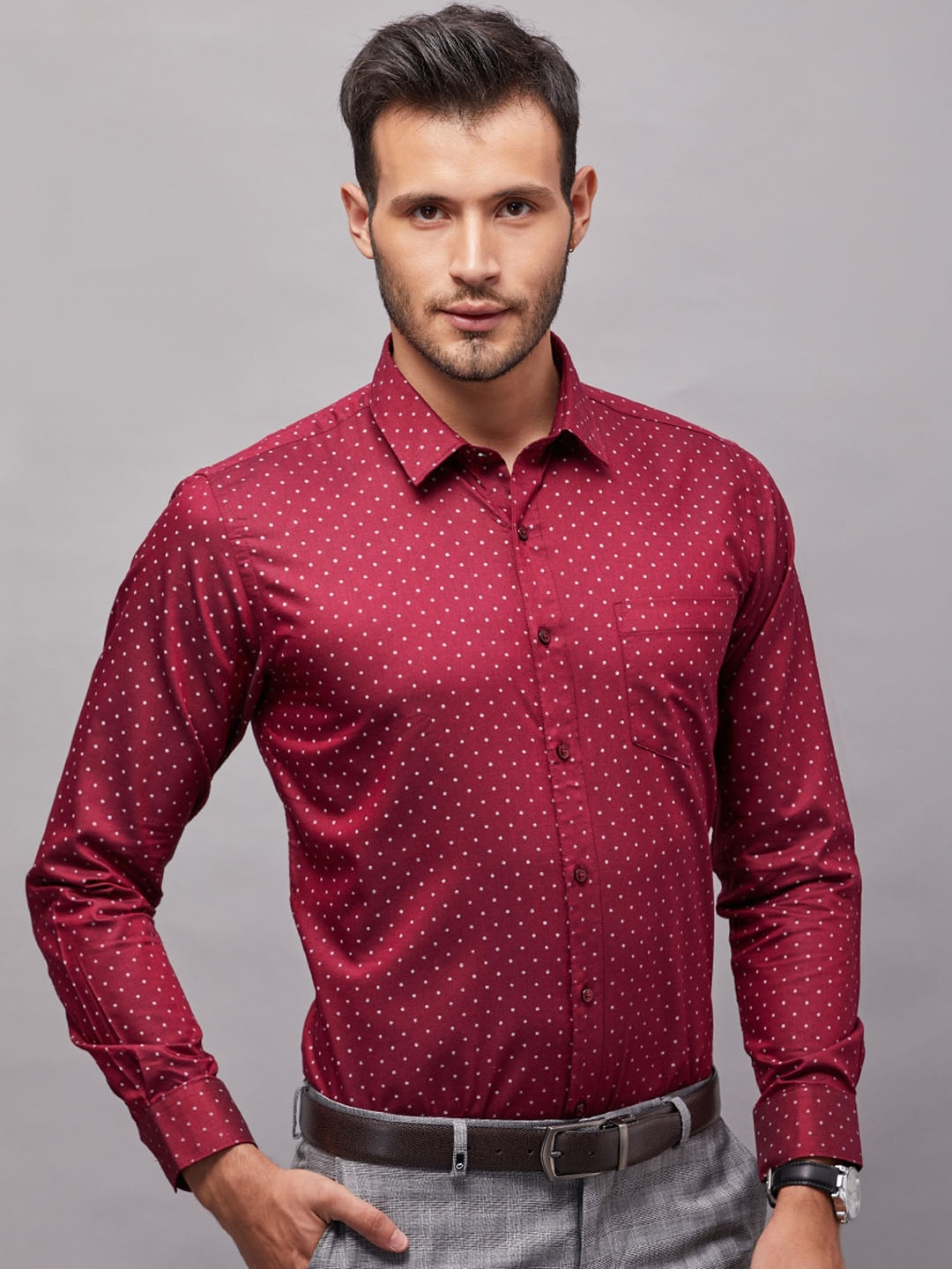 

Oxemberg Men Maroon Classic Slim Fit Floral Printed Formal Shirt