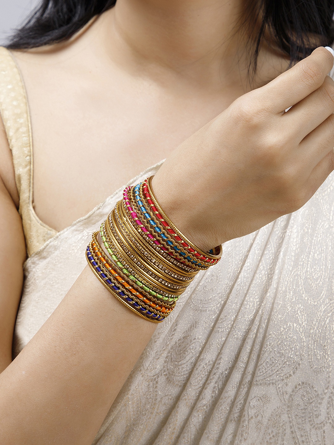 

Anouk Set Of 20 Gold-Plated & Stone-Studded Bangles