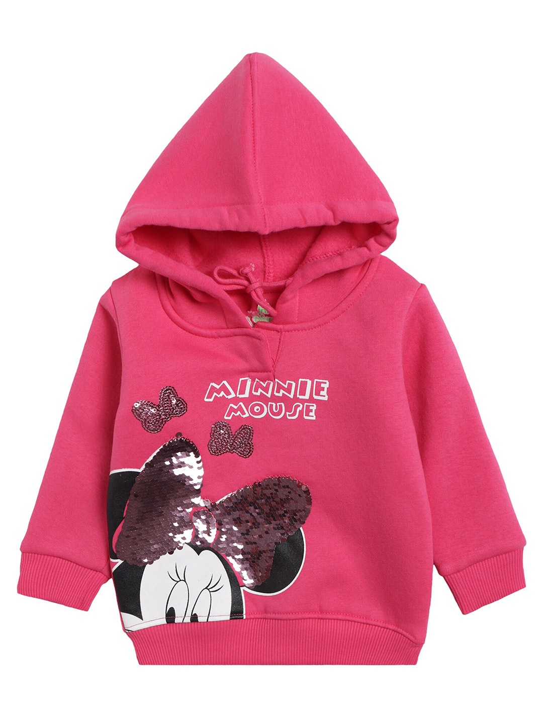 

Bodycare Kids Girls Fuchsia Pink & Black Minnie Mouse Printed Hooded Cotton Sweatshirt