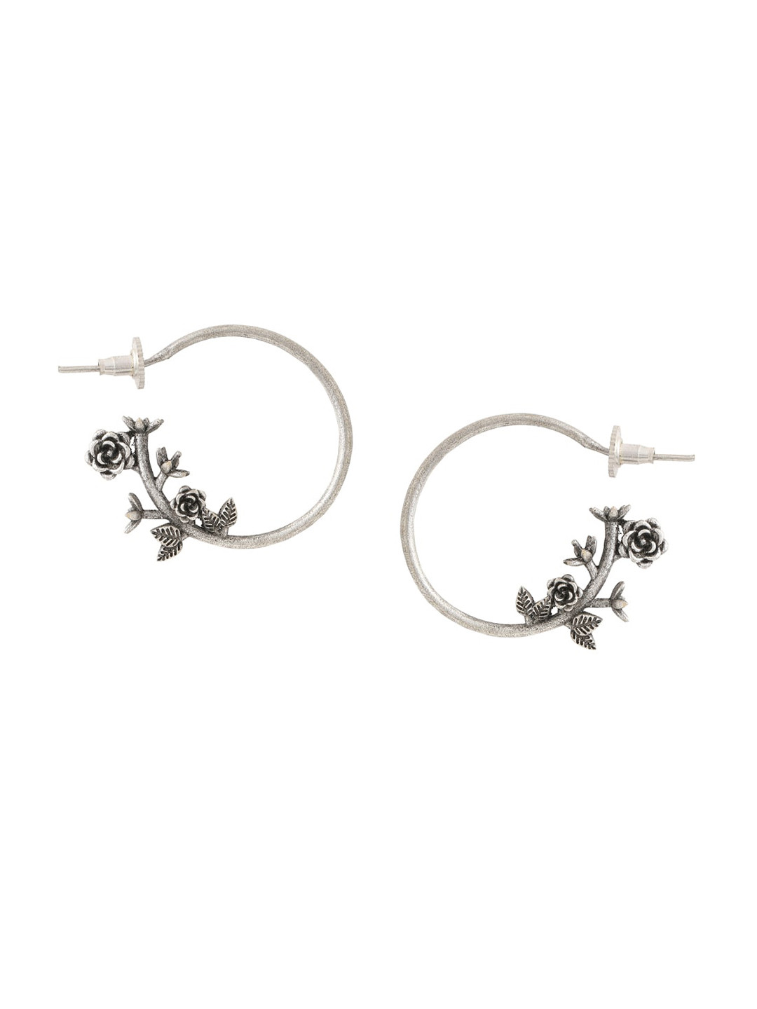 

VIRAASI Oxidised Silver-Toned Contemporary Half Hoop Earrings