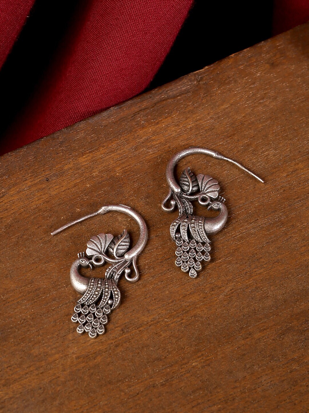 

VIRAASI Silver-Toned Peacock Drop Earrings