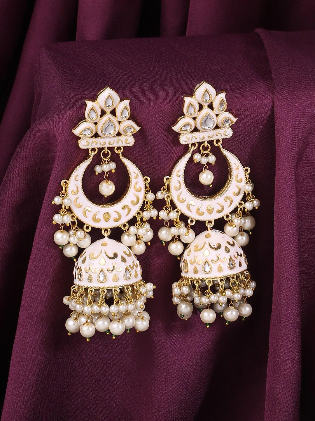 

VIRAASI Cream-Coloured Contemporary Chandbalis Earrings