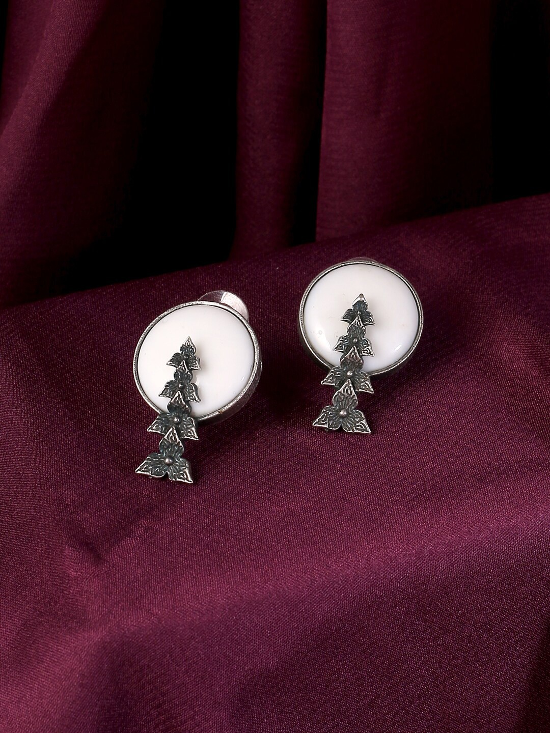 

VIRAASI Silver-Toned Contemporary Oxidised Studs Earrings