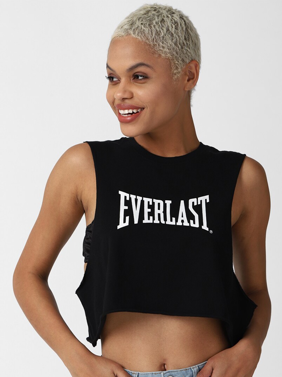 

FOREVER 21 Black Printed Cotton Crop Top