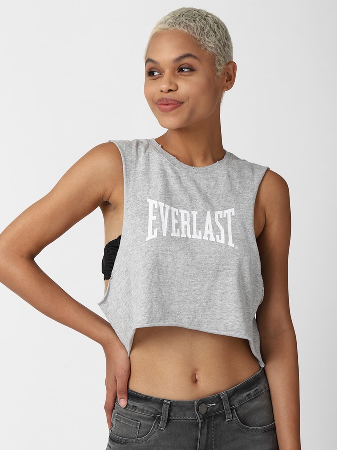 

FOREVER 21 Women Grey Printed Cotton Crop Top