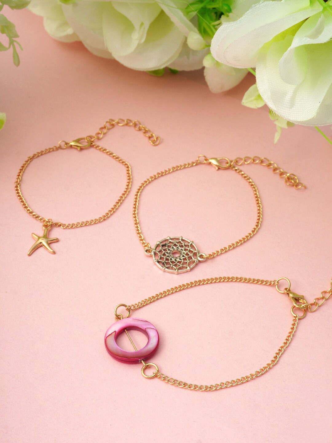

Ferosh Women Set of 3 Gold-Toned Charm Bracelets