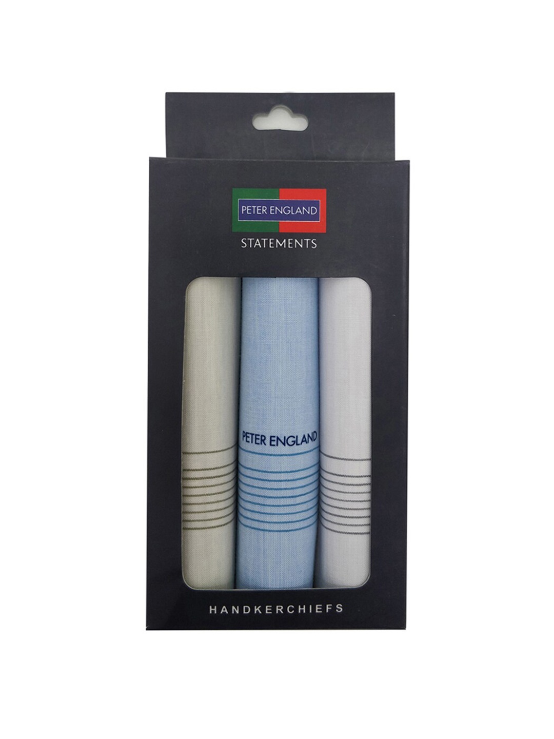 

Peter England Men 3 Pieces White & Blue Solid Cotton Handkerchief Set