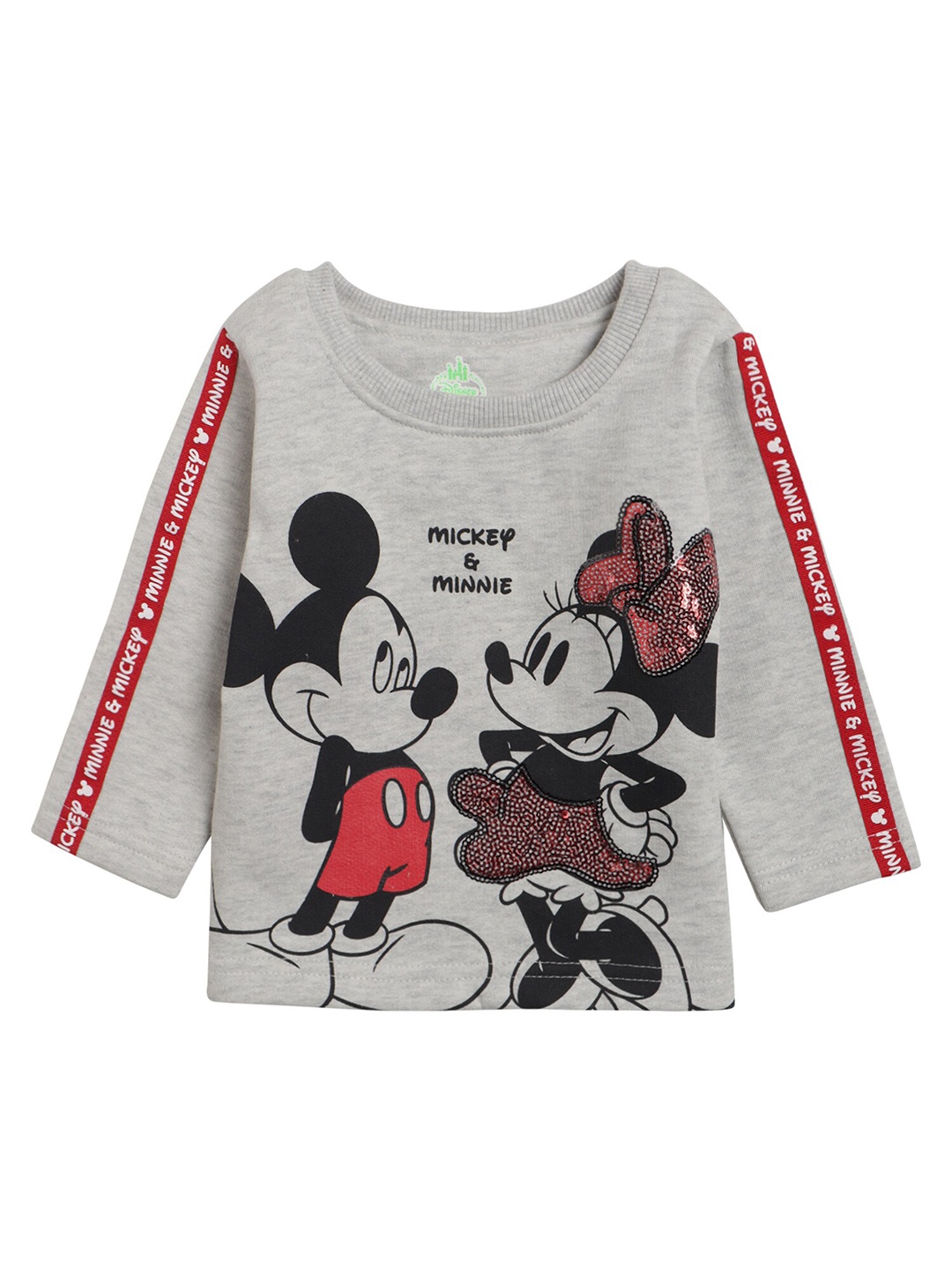 

Bodycare Girls Grey Mickey & Minnie Printed Round Neck Cotton T-shirt, Grey melange
