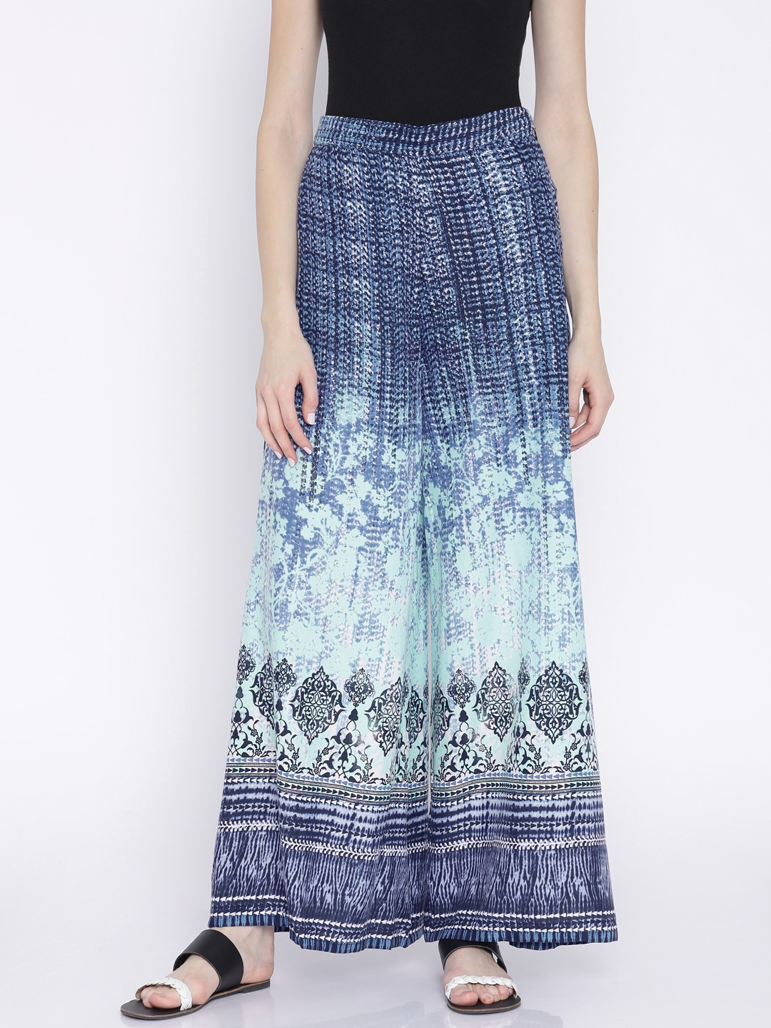 

Global Desi Blue Printed Palazzo Trousers