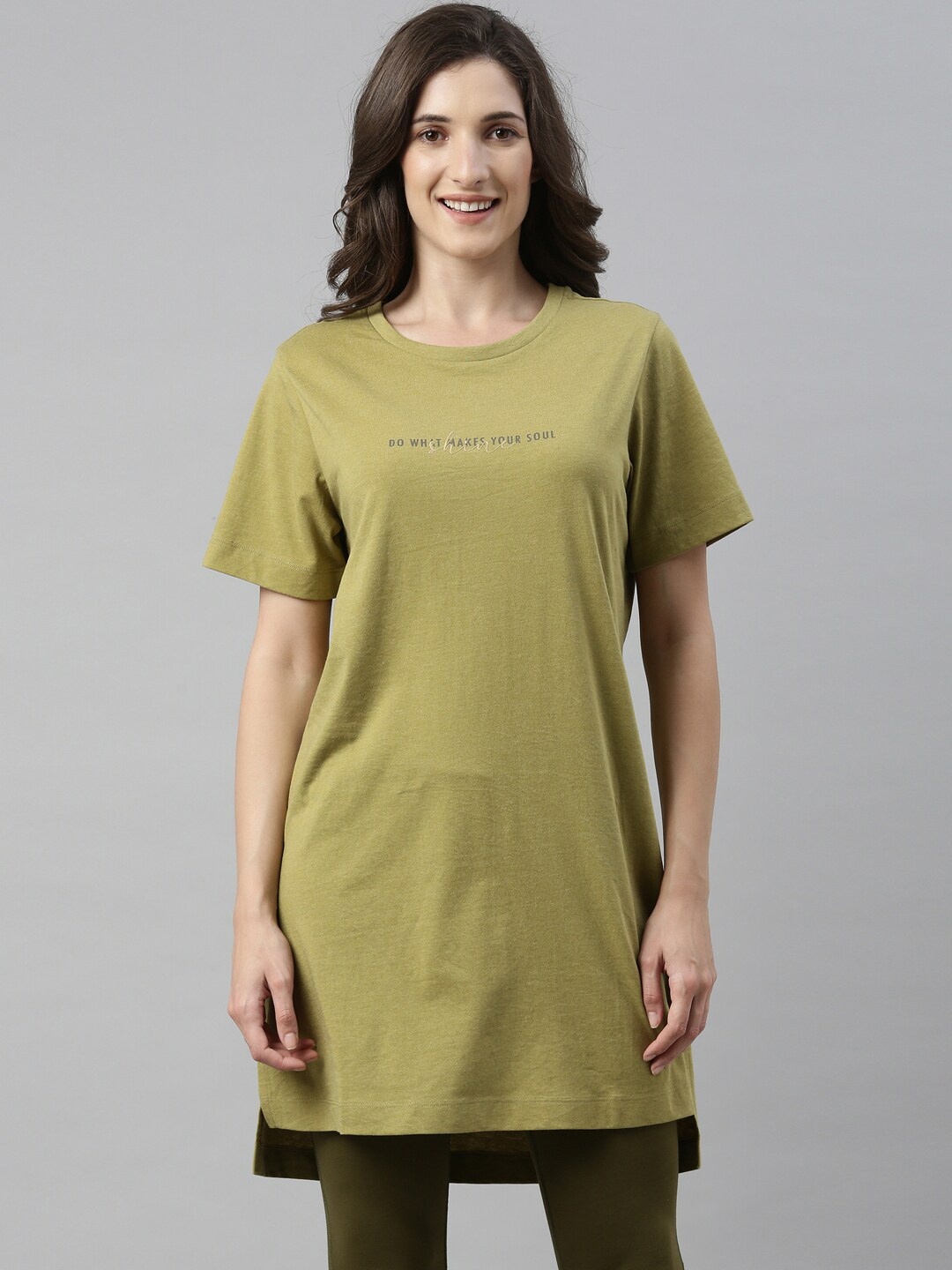 

Enamor Women Green Tunic Tee With Side Slit