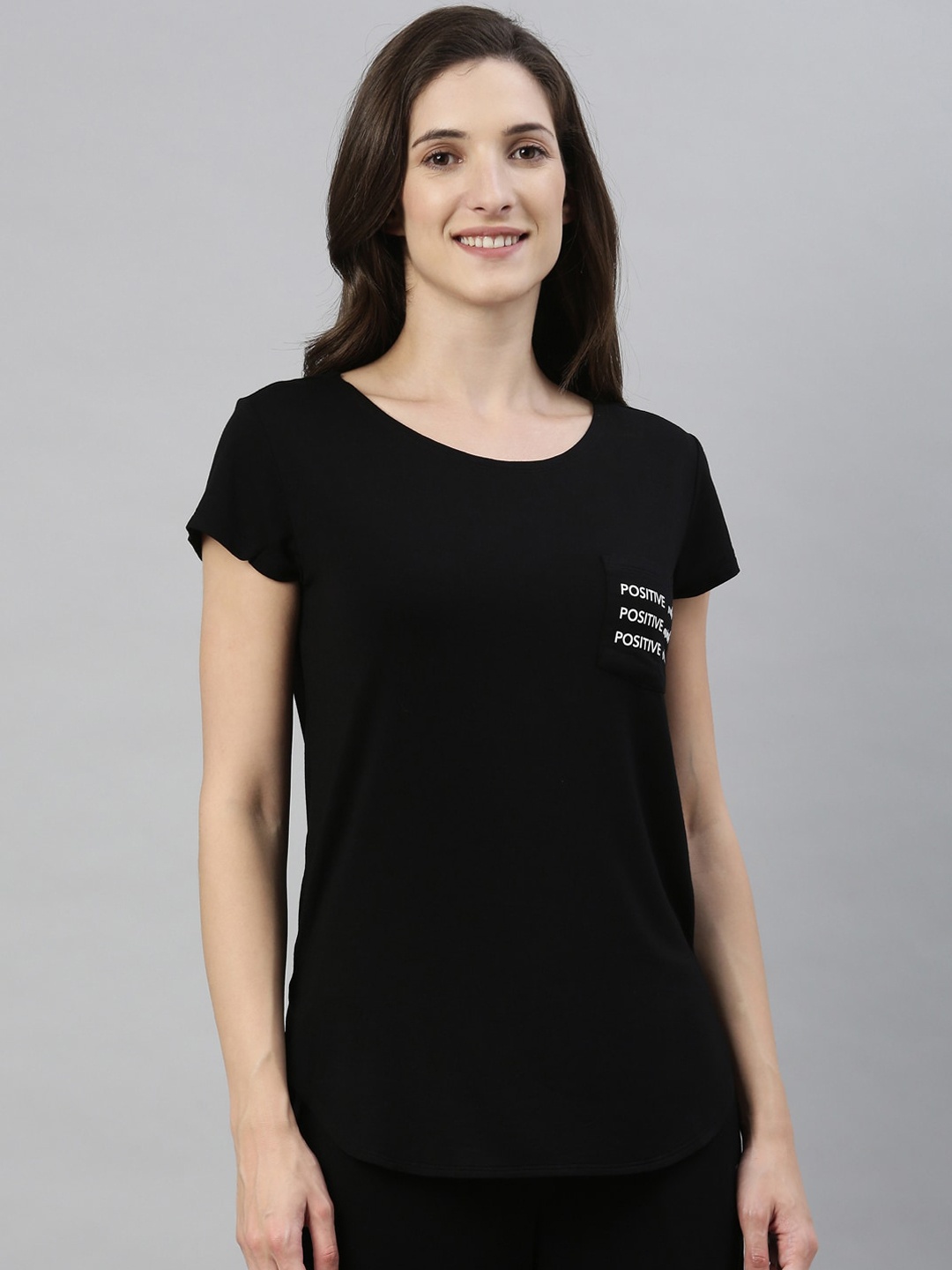 

Enamor Women Black Solid Relaxed Fit Lounge T-shirt
