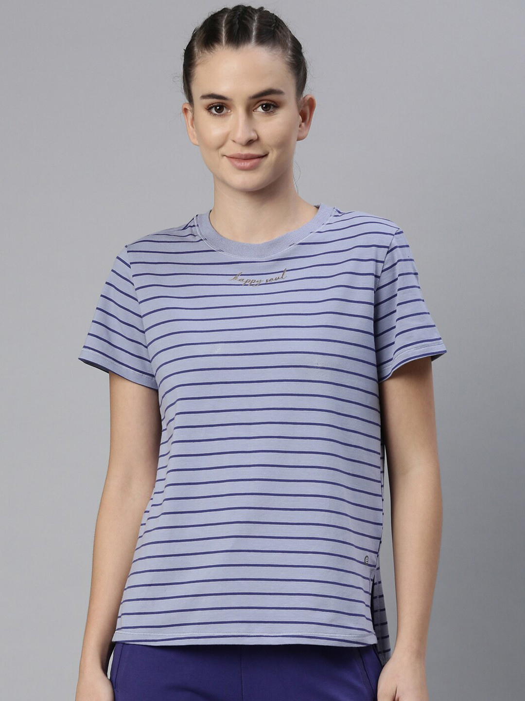 

Enamor Athleisure Women Striped Relaxed Fit Antimicrobial Outdoor T-shirt, Blue