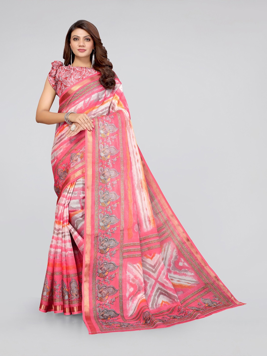

KALINI Peach-Coloured & White Tie and Dye Cotton Saree