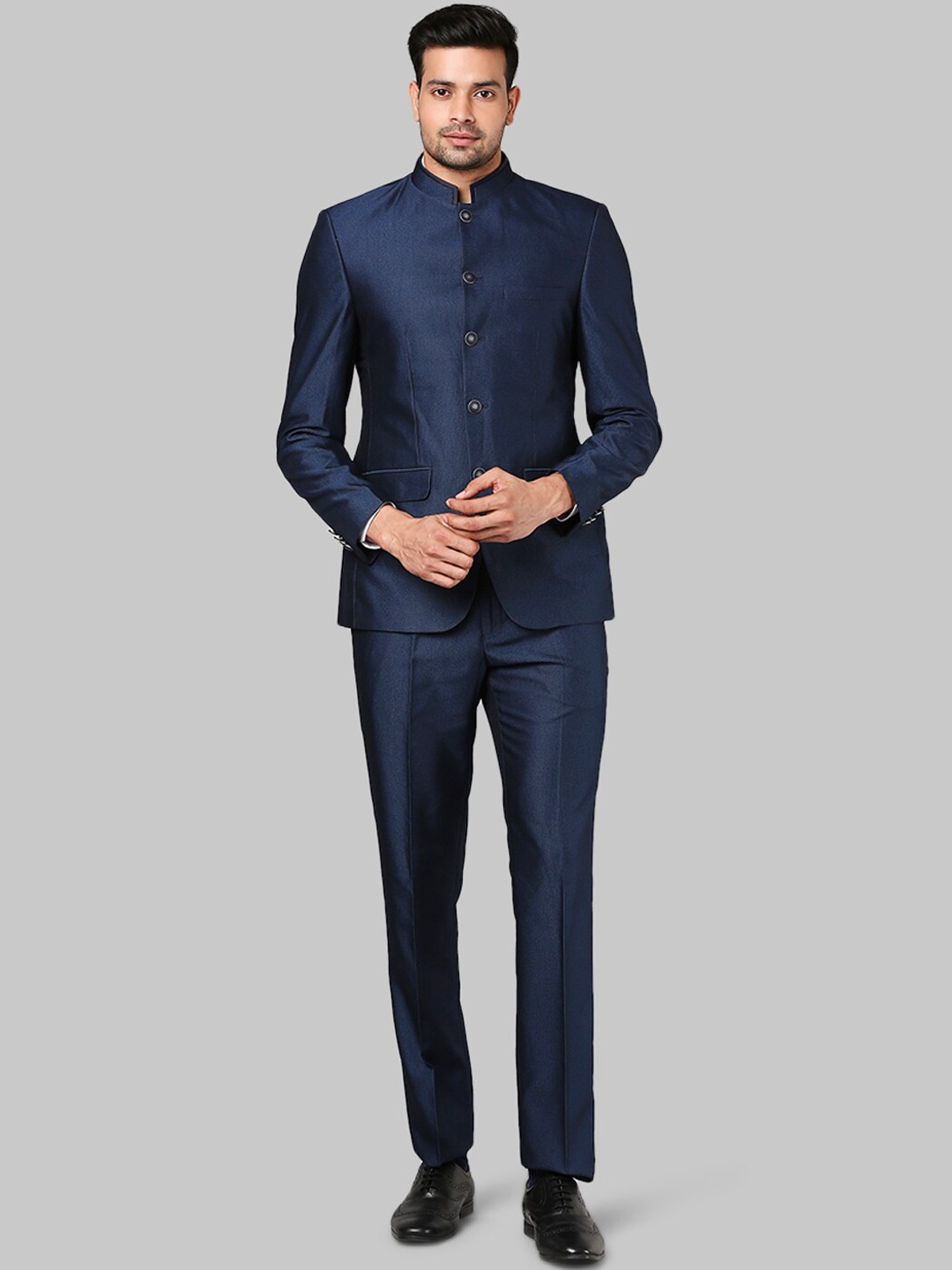 

Raymond Men Blue Solid Slim Fit 2-Piece Bandhgala Formal Suit