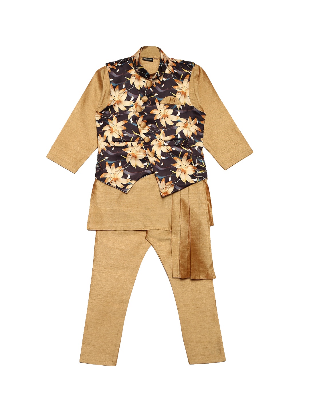 

Aj DEZInES Boys Black Kurta with Pyjamas & Waistcoat
