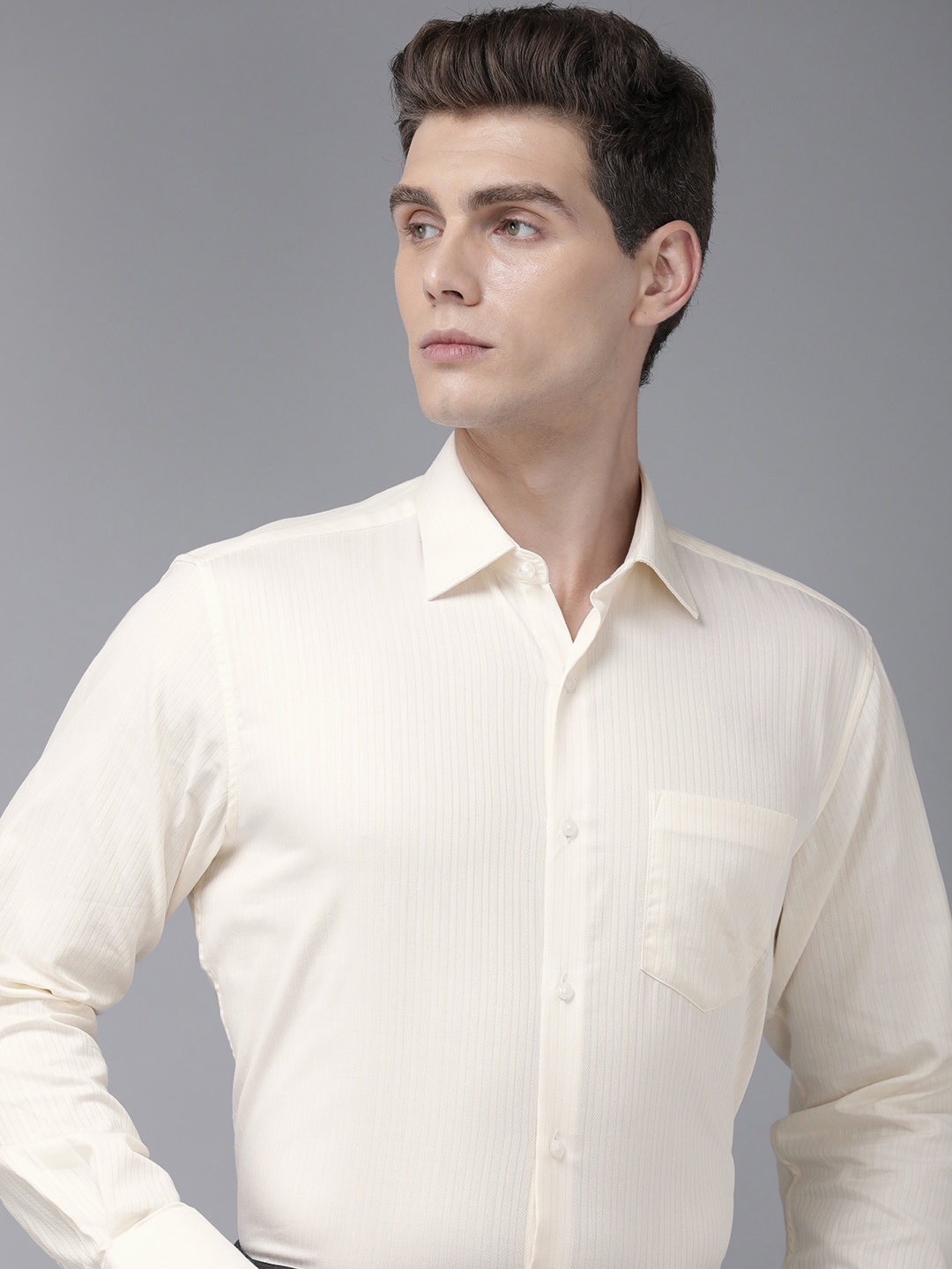 

Van Heusen Pure Cotton Self Design Textured Custom Opaque Formal Shirt, Cream