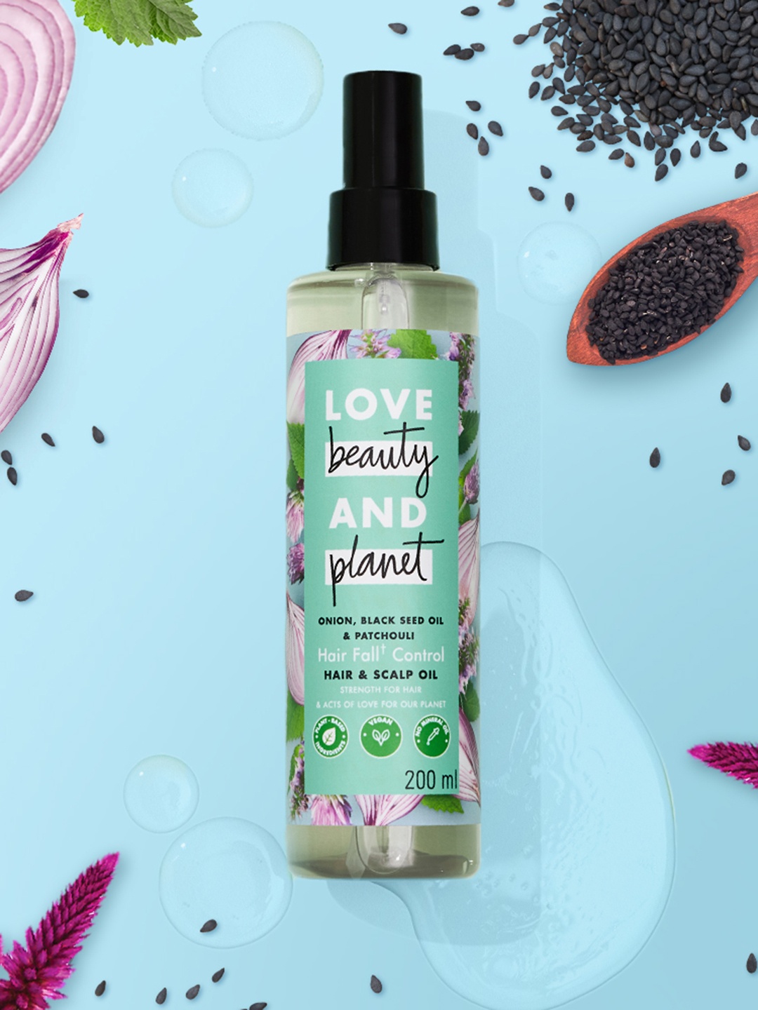 

Love Beauty & Planet Onion Black Seed & Patchouli Hair Fall Control Hair Oil - 200ml, Green