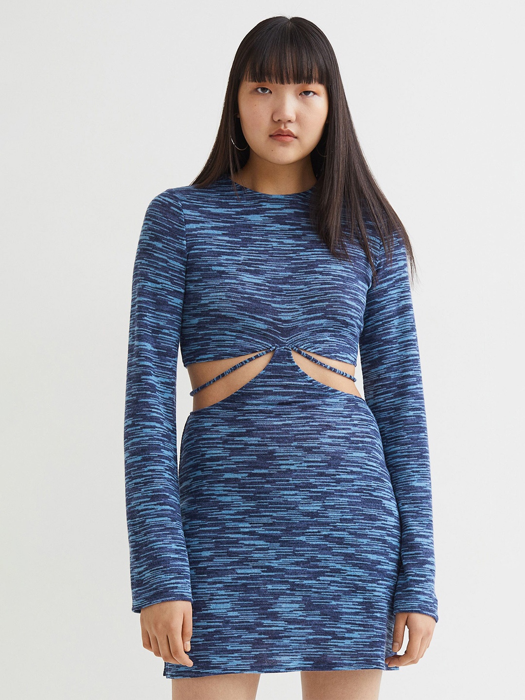 

H&M Women Blue Printed Fine-Knit Dress