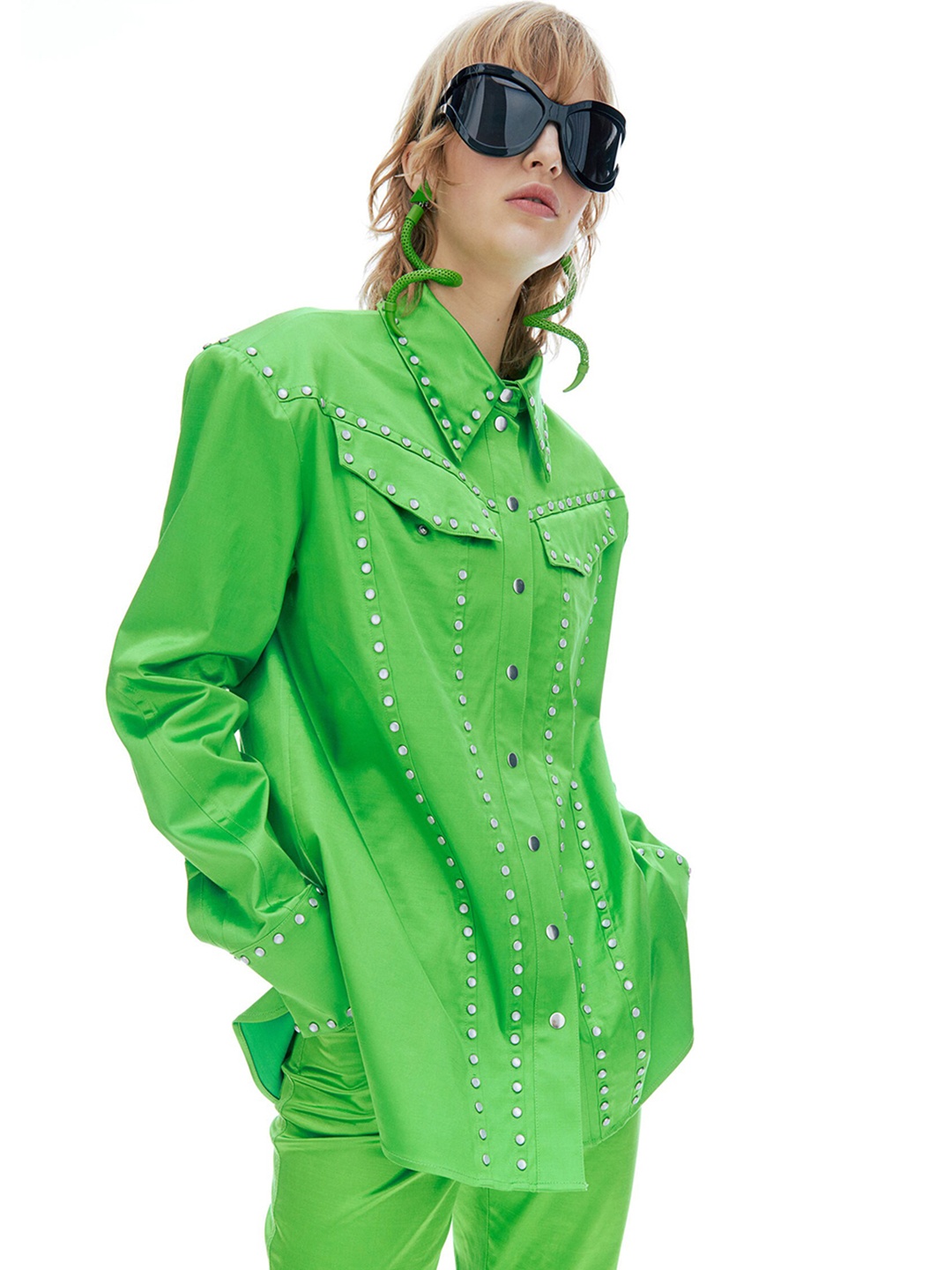 

H&M Women Green Satin Shirt With A Sheen