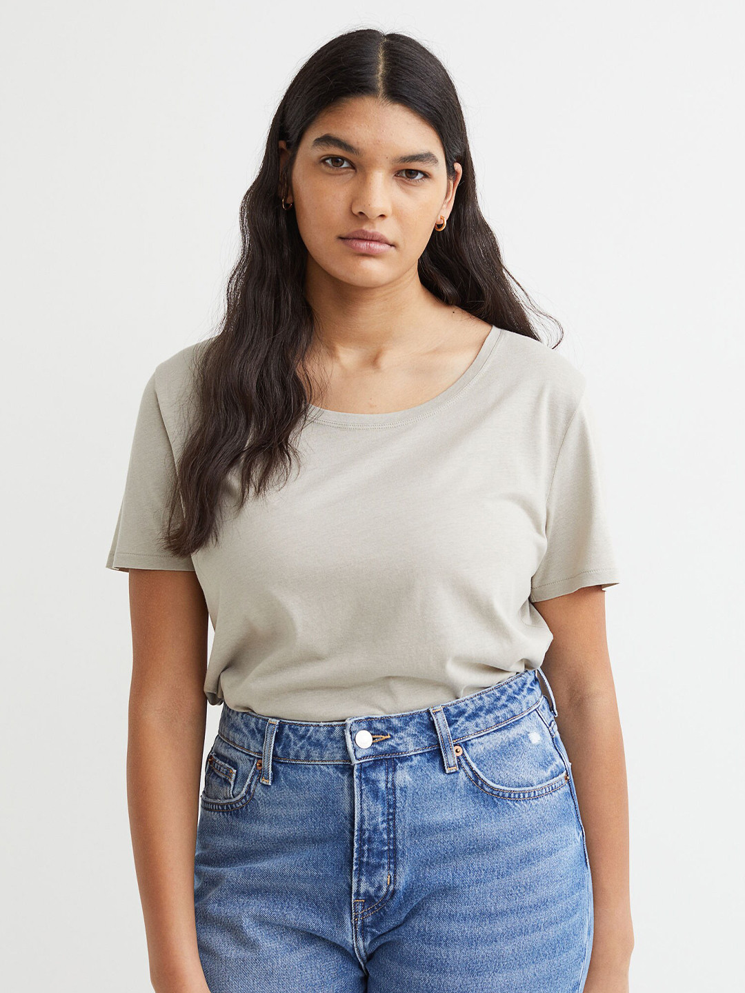 

H&M Women Grey Modal-blend T-shirt
