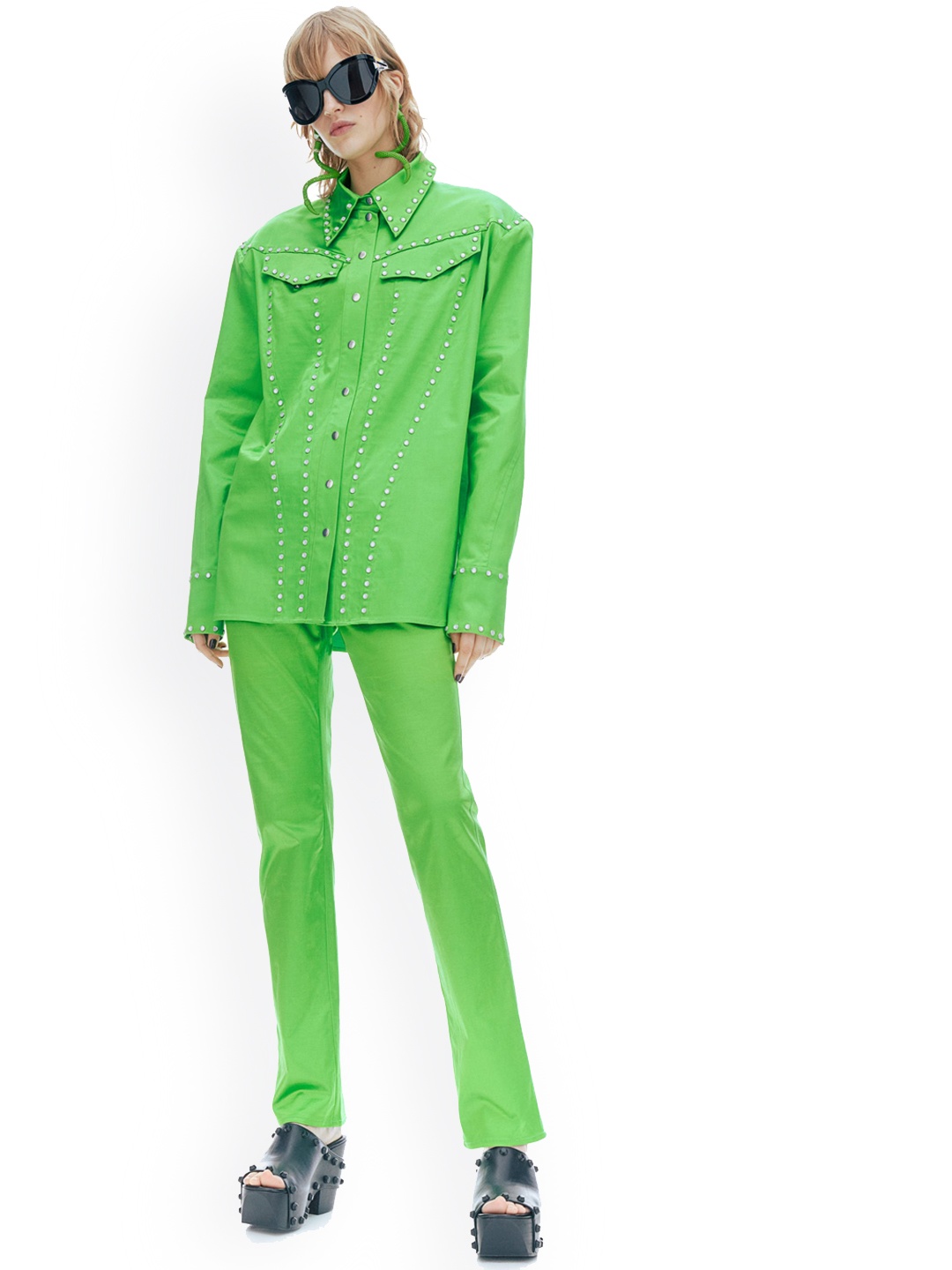 

H&M Women Satin Sheen Trousers, Green
