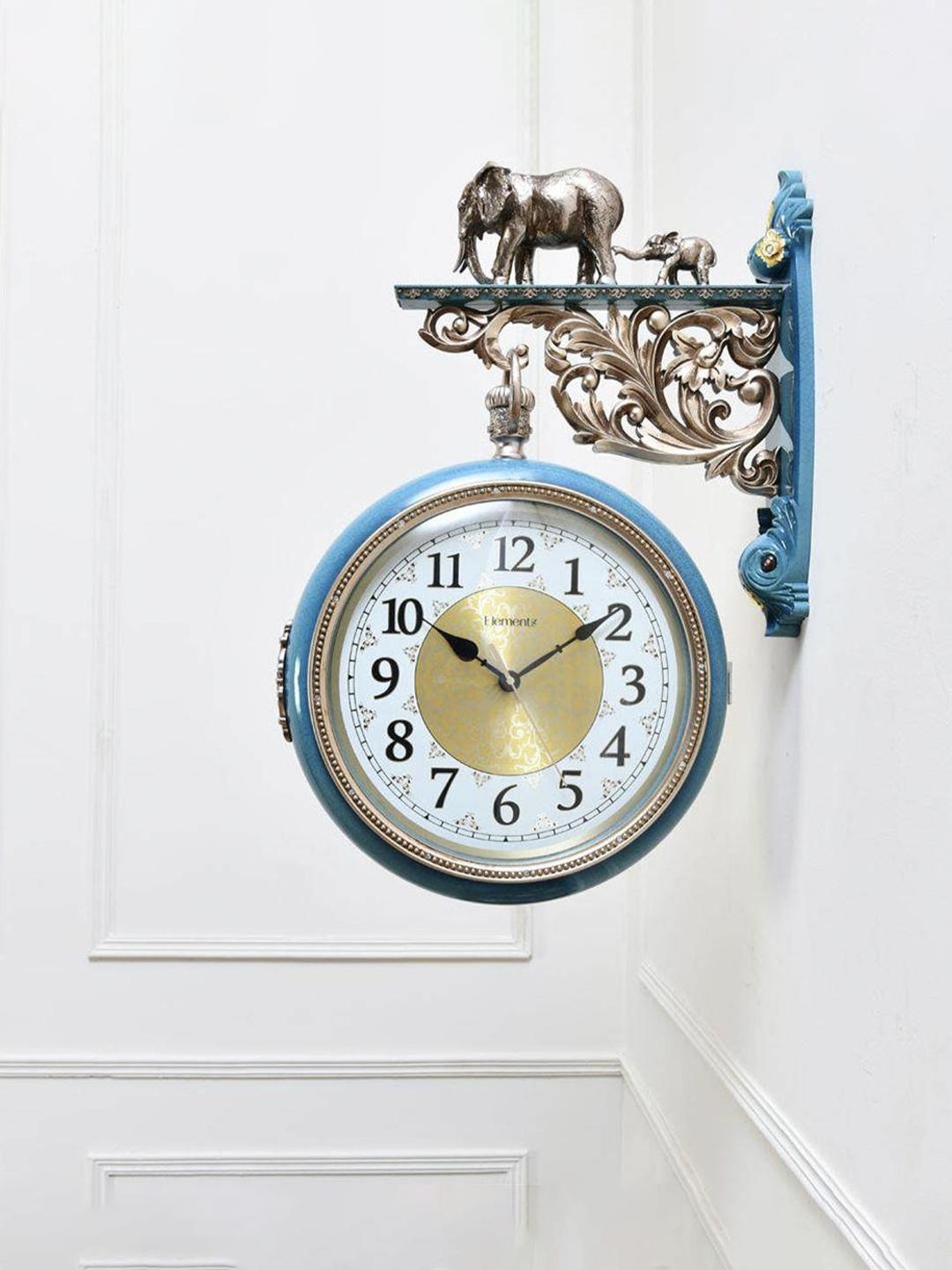 

Athome by Nilkamal Turquoise Blue & Gold Elephant Station Round Wall Clock