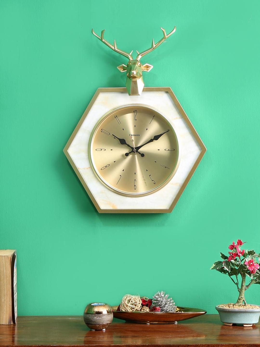 

Athome by Nilkamal Gold-Toned & Beige Printed Geometric Contemporary Wall Clock