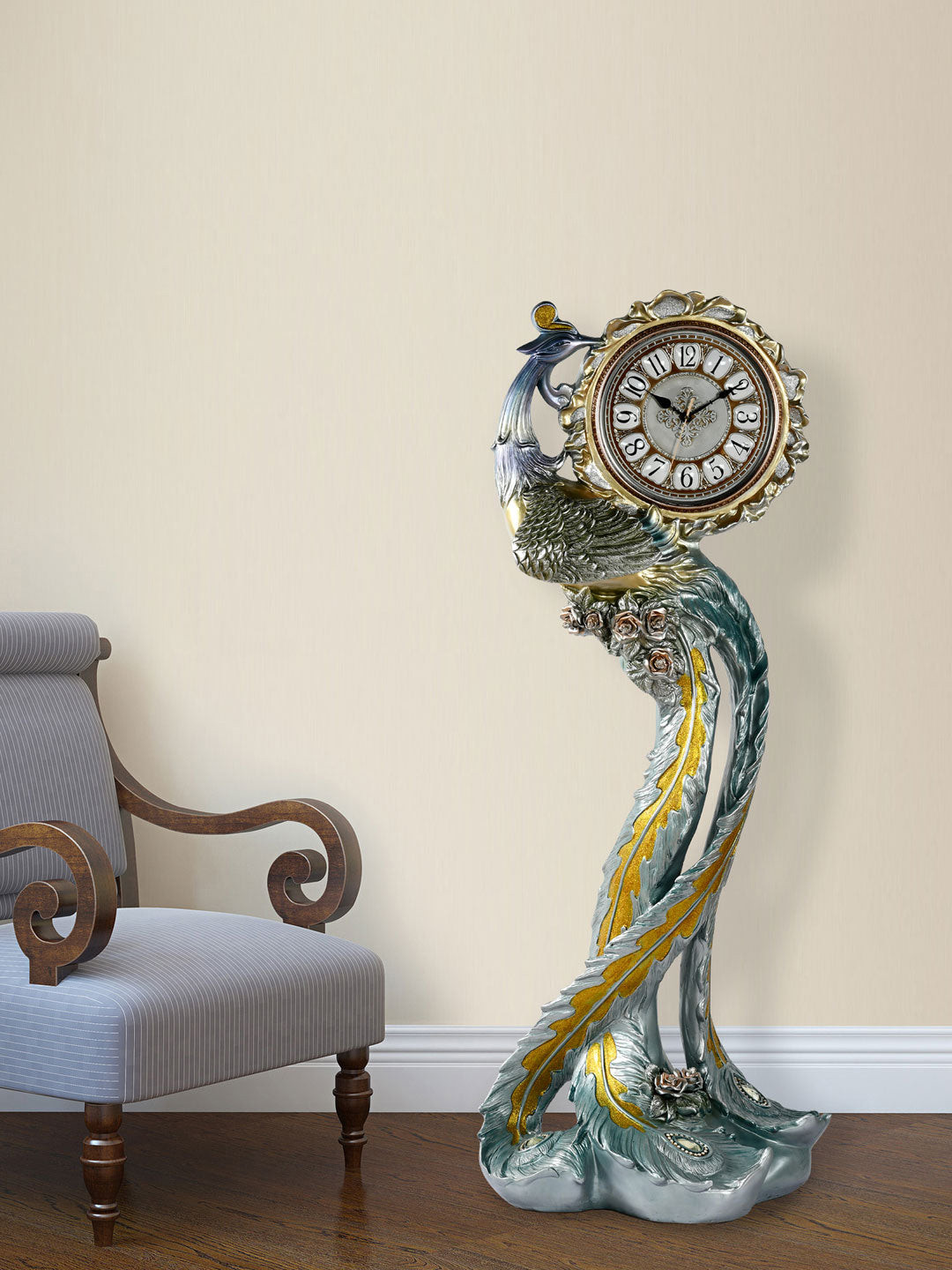 

Athome by Nilkamal Gold-Toned Embellished Bird Shaped Contemporary Peacock Floor Clock