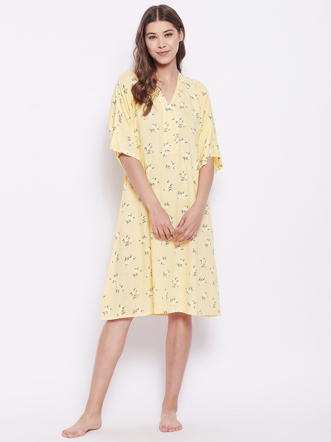 

Hypernation Women Yellow Printed Nightdress