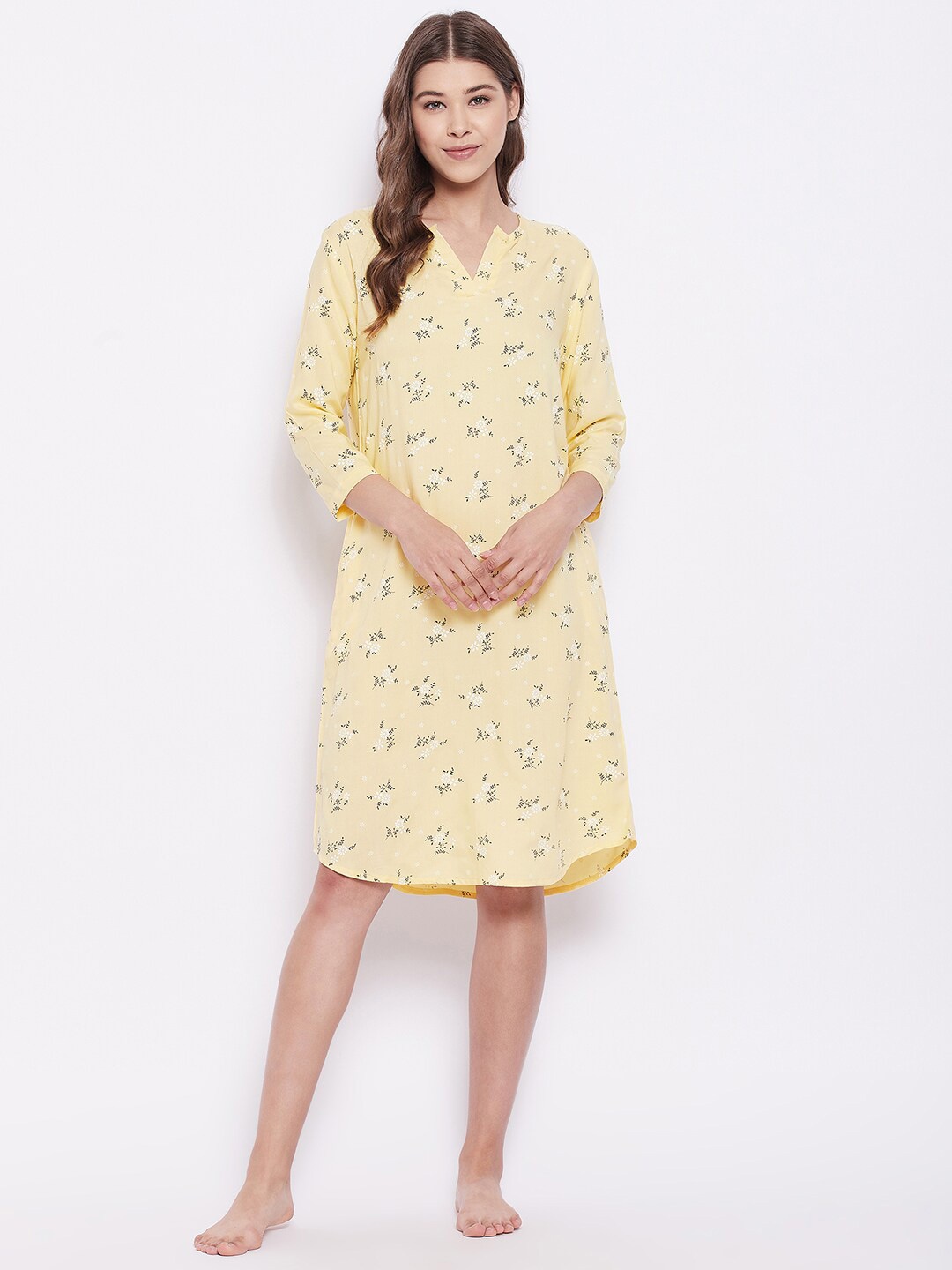 

Hypernation Women Yellow Floral Printed Nightdress