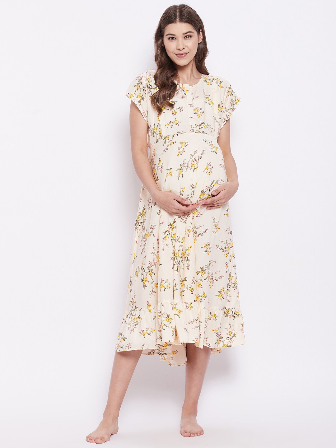 

Hypernation Beige Printed Maternity Nightdress