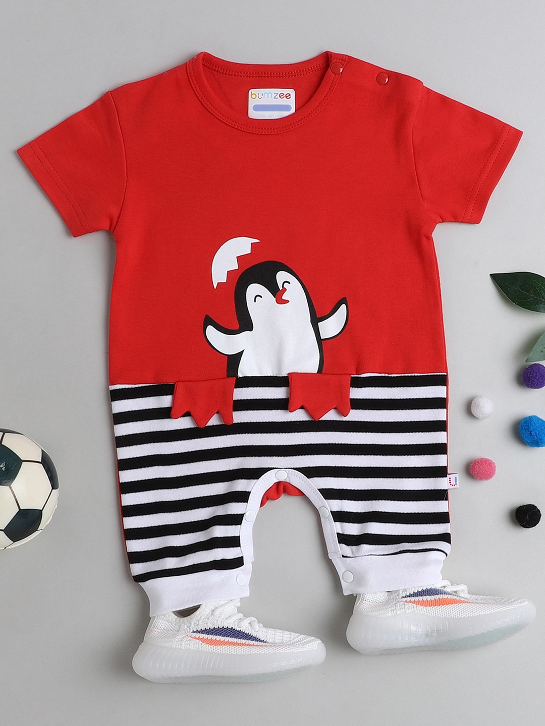 

BUMZEE Infant Boys Red & Black Printed Pure Cotton Rompers
