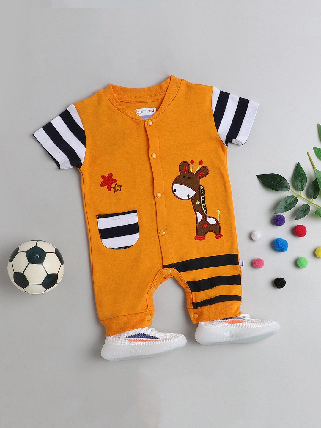 

BUMZEE Boys Orange Printed Pure Cotton Rompers
