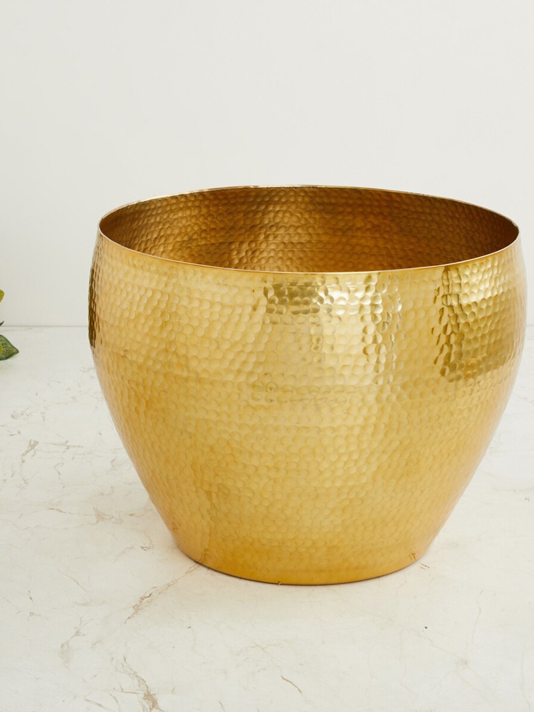 

Home Centre Gold-Toned Textured Metal Round Shape Planter