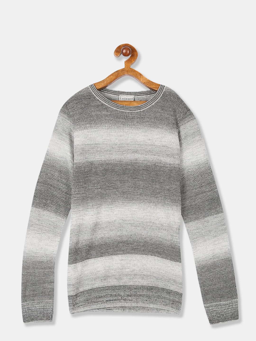 

Cherokee Girls Grey & White Striped Acrylic Knit Pullover