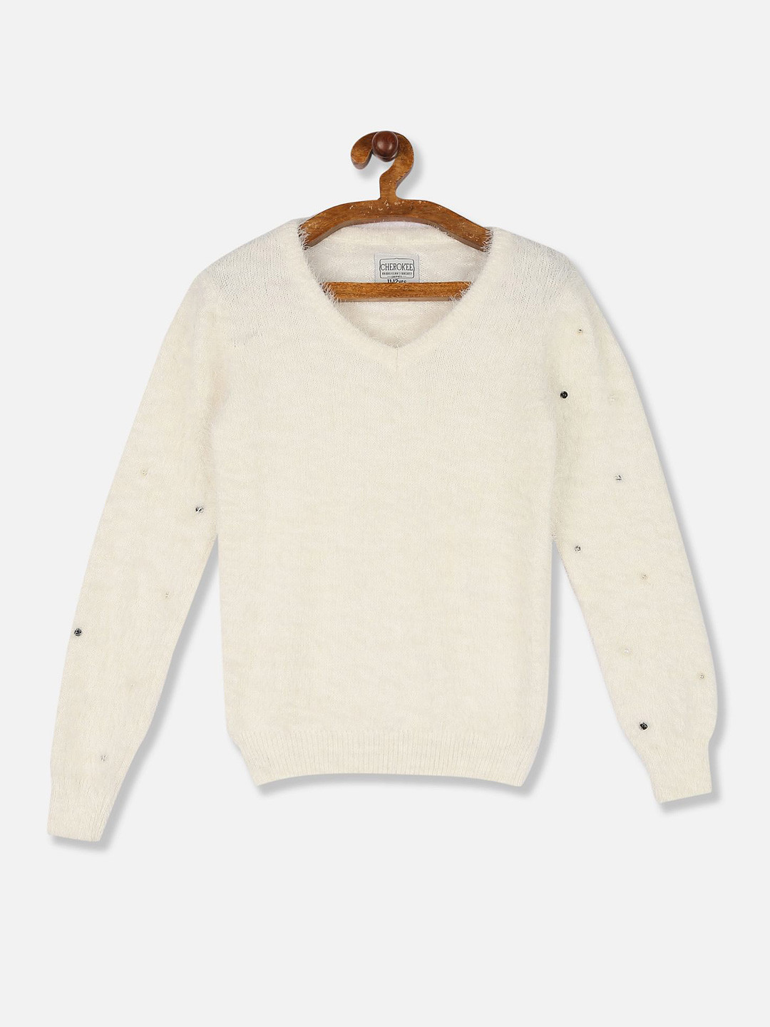 

Cherokee Girls White Solid Cotton Pullover with Fuzzy Detail