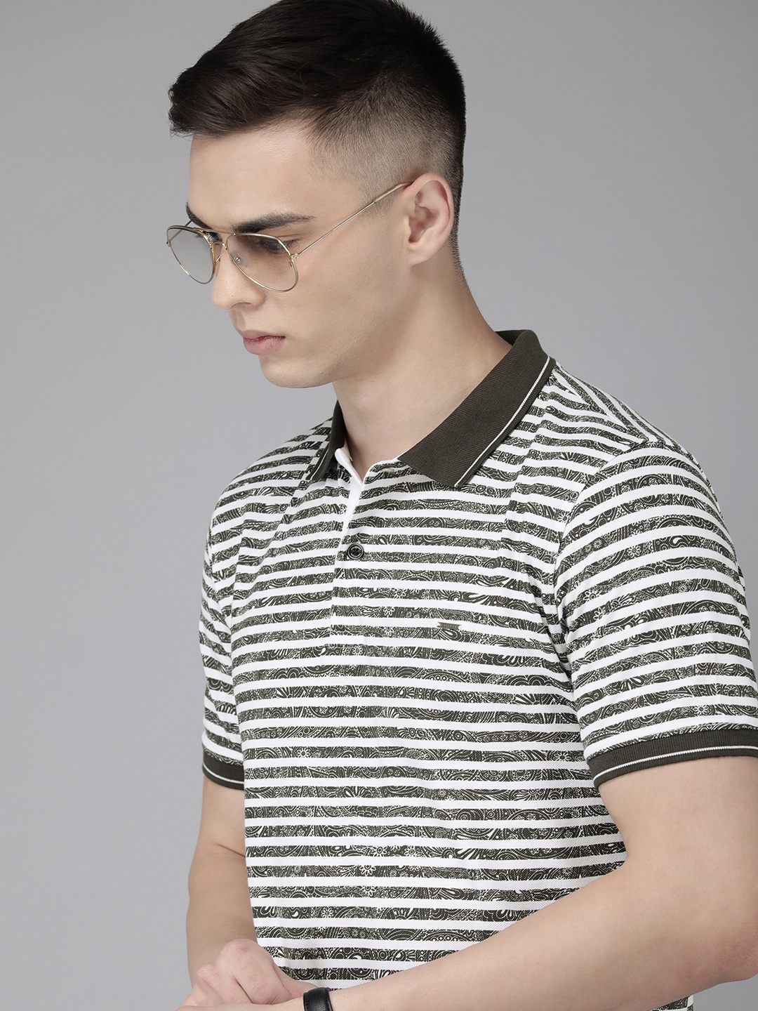 

Van Heusen Men Striped Polo Collar Pure Cotton T-shirt, Black