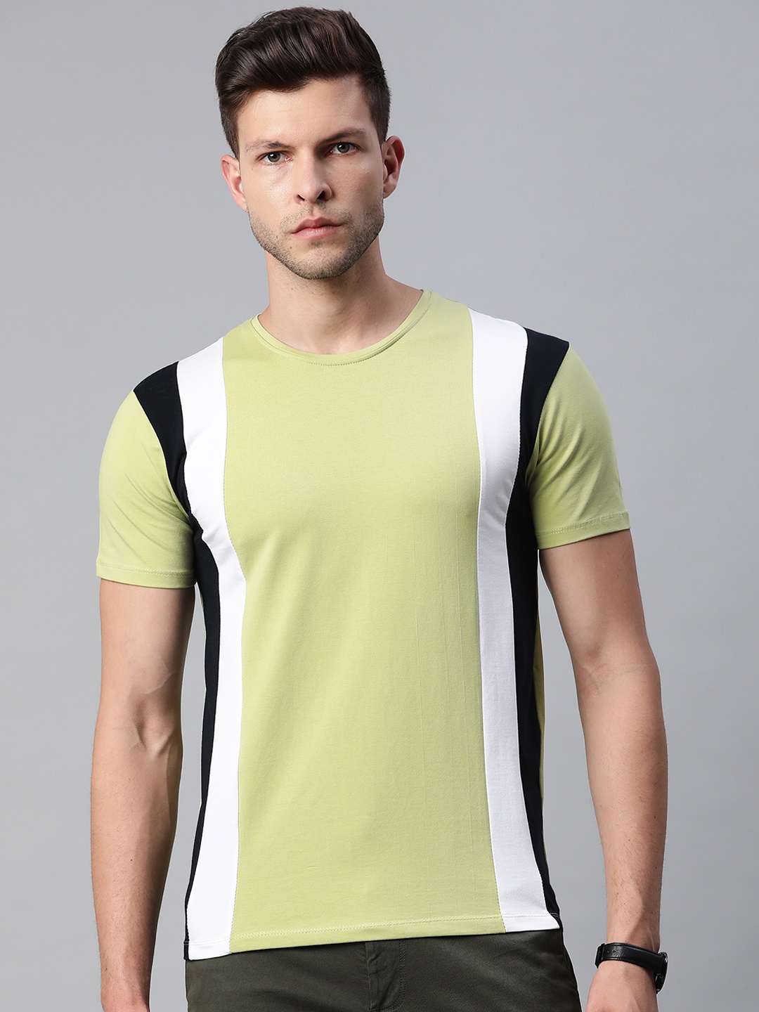 

Pierre Carlo Men Green & White Striped Detail T-shirt