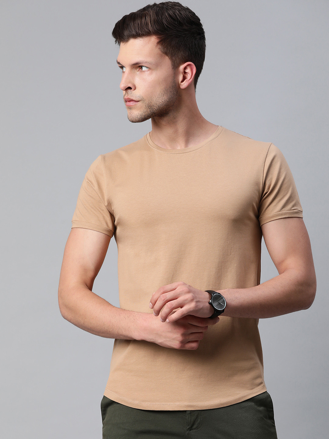 

Pierre Carlo Men Camel Brown Solid Round Neck T-shirt