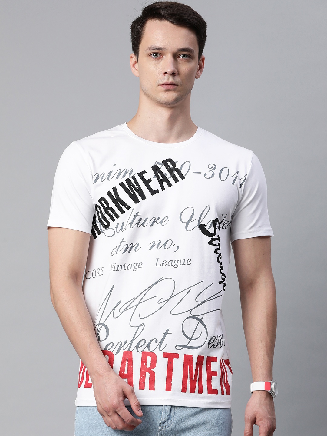 

Pierre Carlo Men White & Black Typography Printed T-shirt