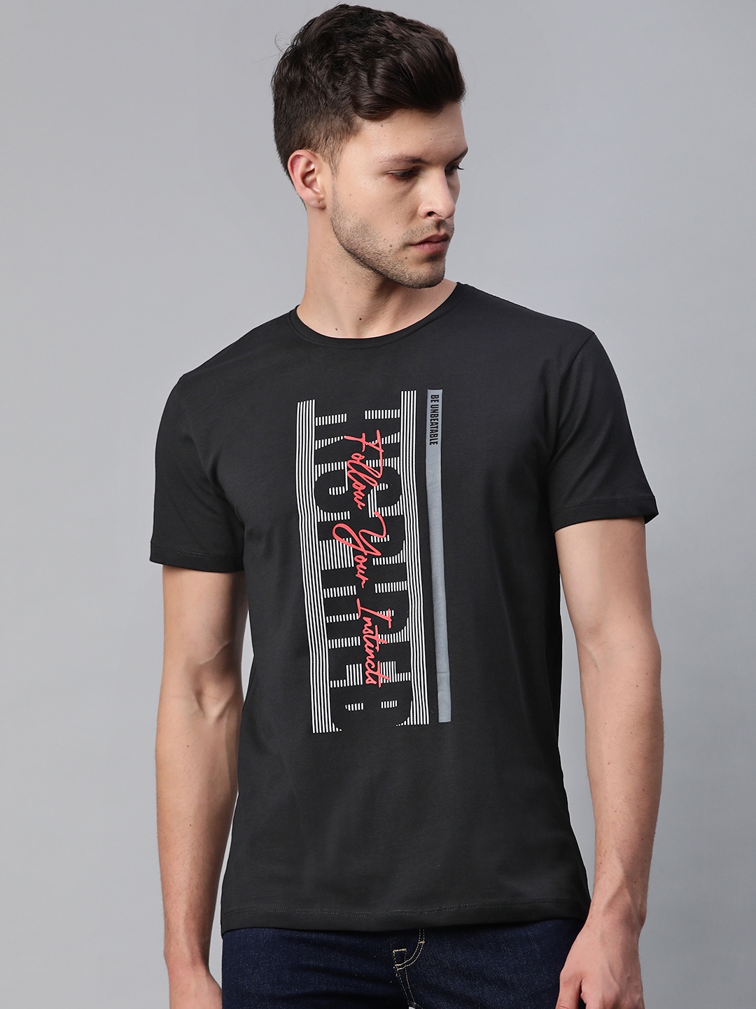 

Pierre Carlo Men Black & White Typography Printed T-shirt