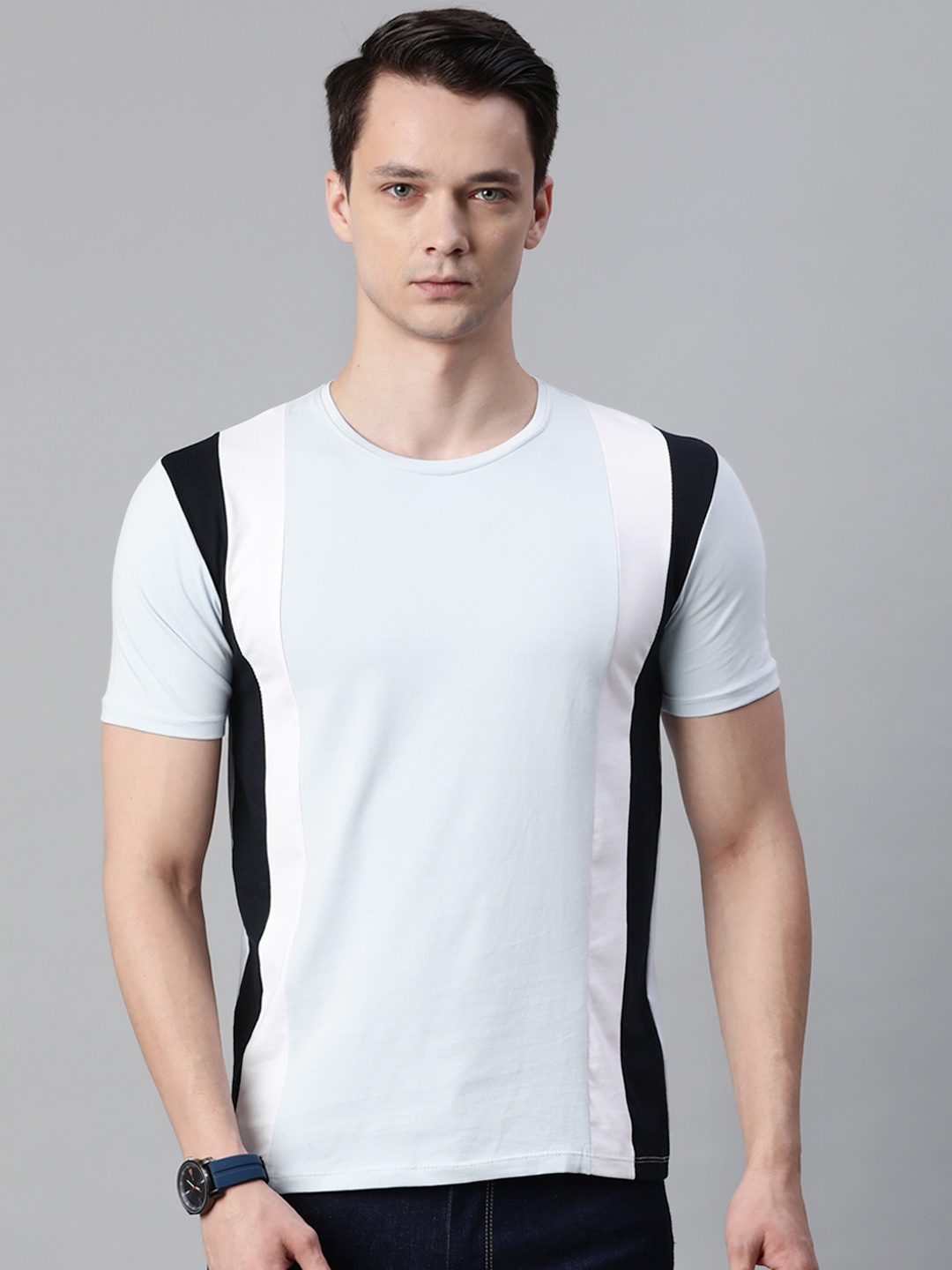 

Pierre Carlo Men Blue & White Striped Detail T-shirt