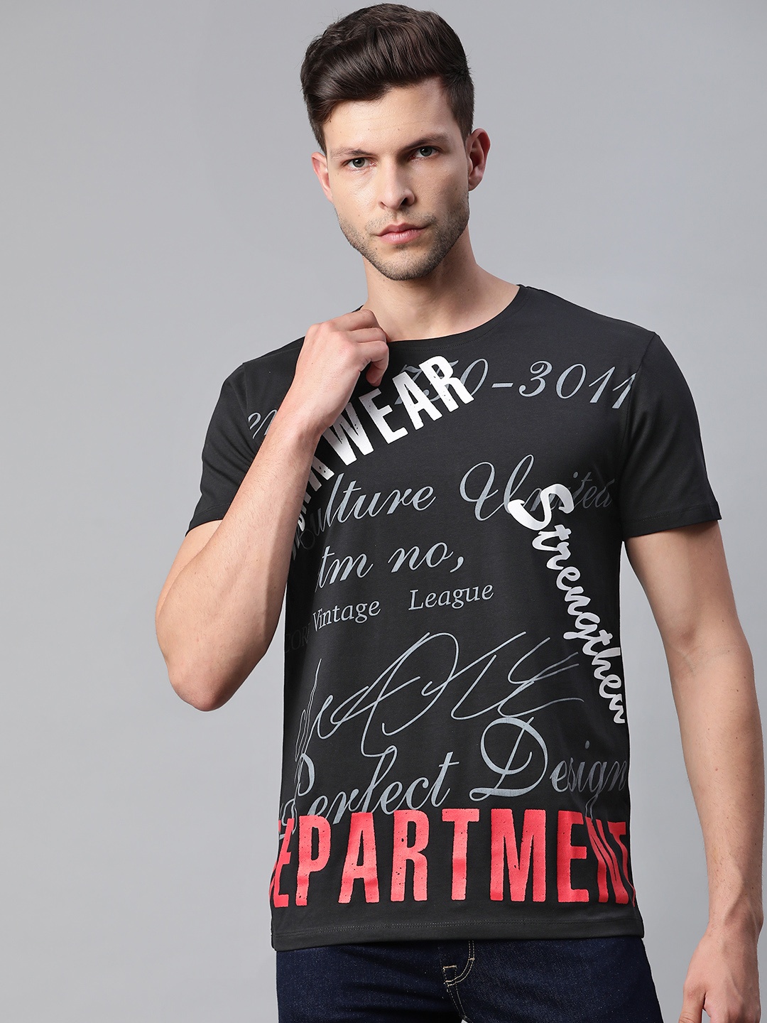 

Pierre Carlo Men Black & White Typography Printed T-shirt