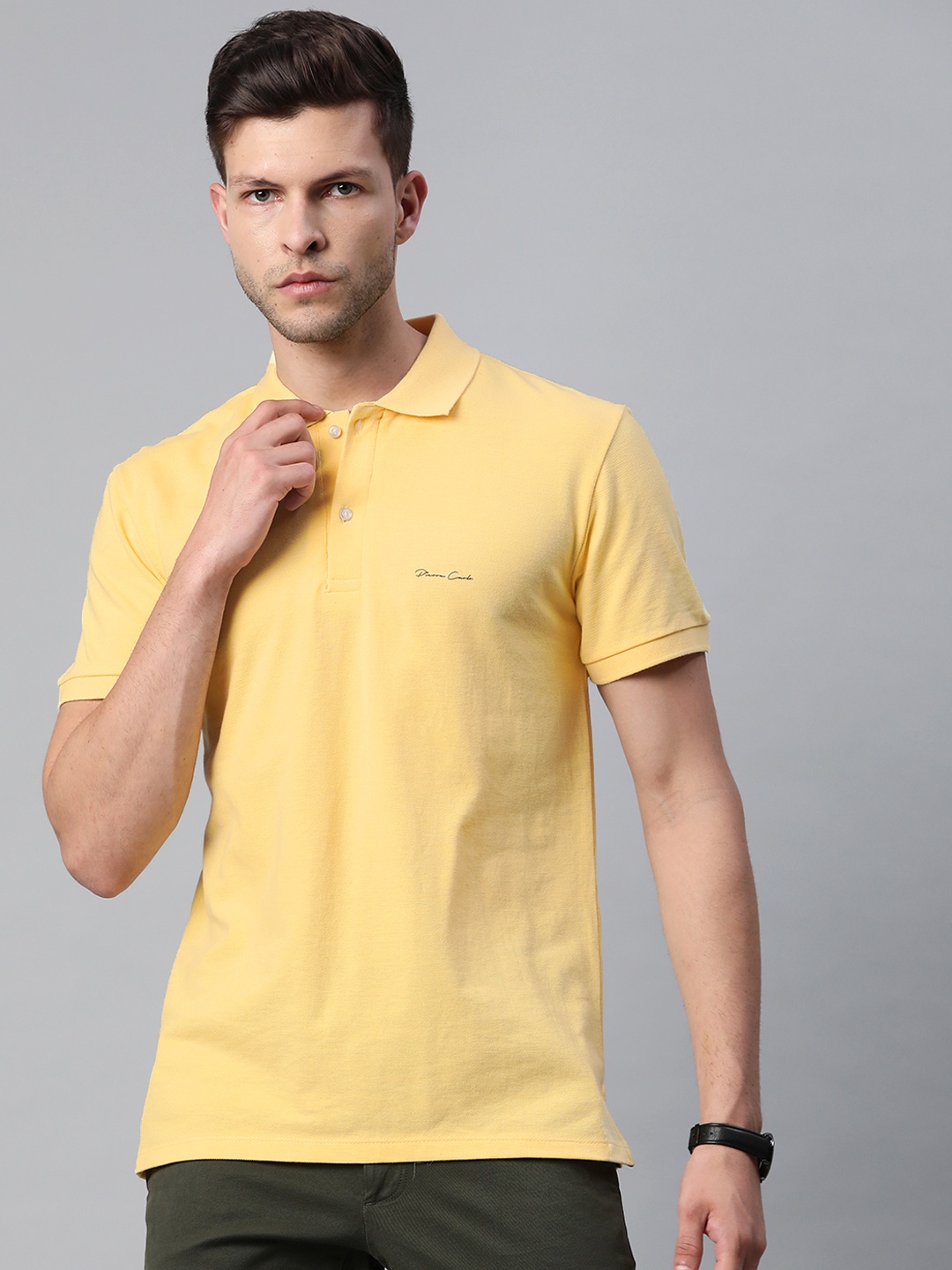 

Pierre Carlo Men Yellow Solid Polo Collar T-shirt