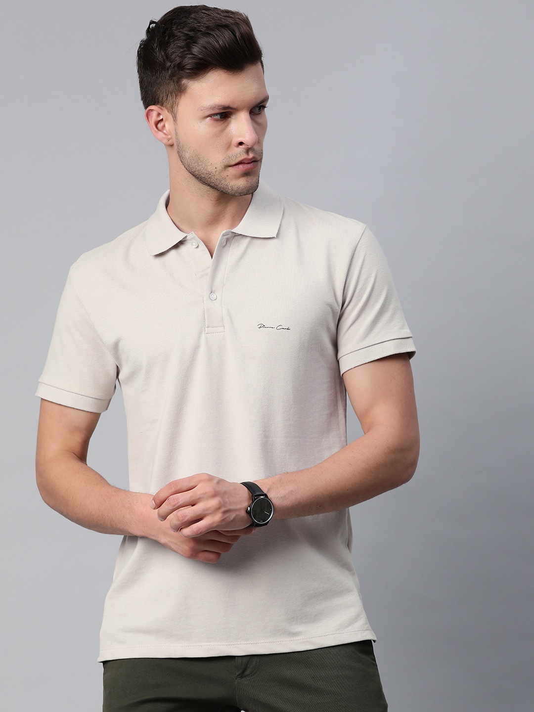 

Pierre Carlo Men Off-White Solid Polo Collar T-shirt