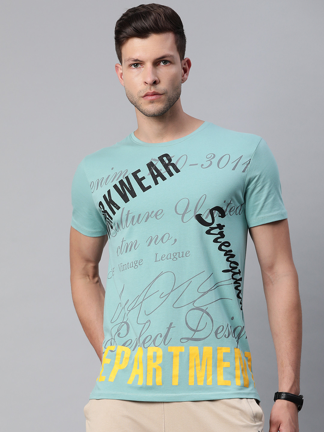 

Pierre Carlo Men Blue & Black Typography Printed T-shirt