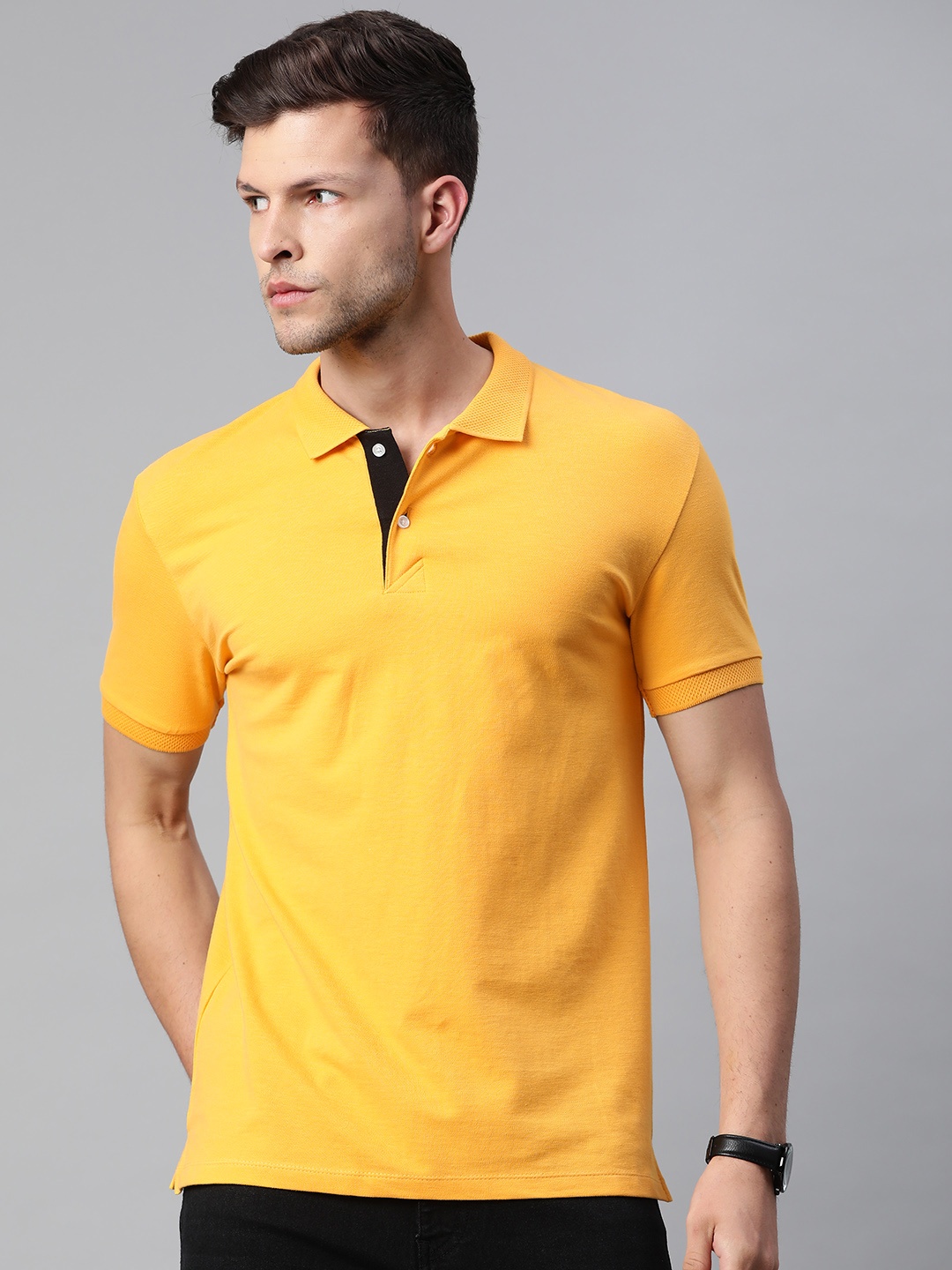 

Pierre Carlo Men Mustard Yellow Solid Polo Collar T-shirt