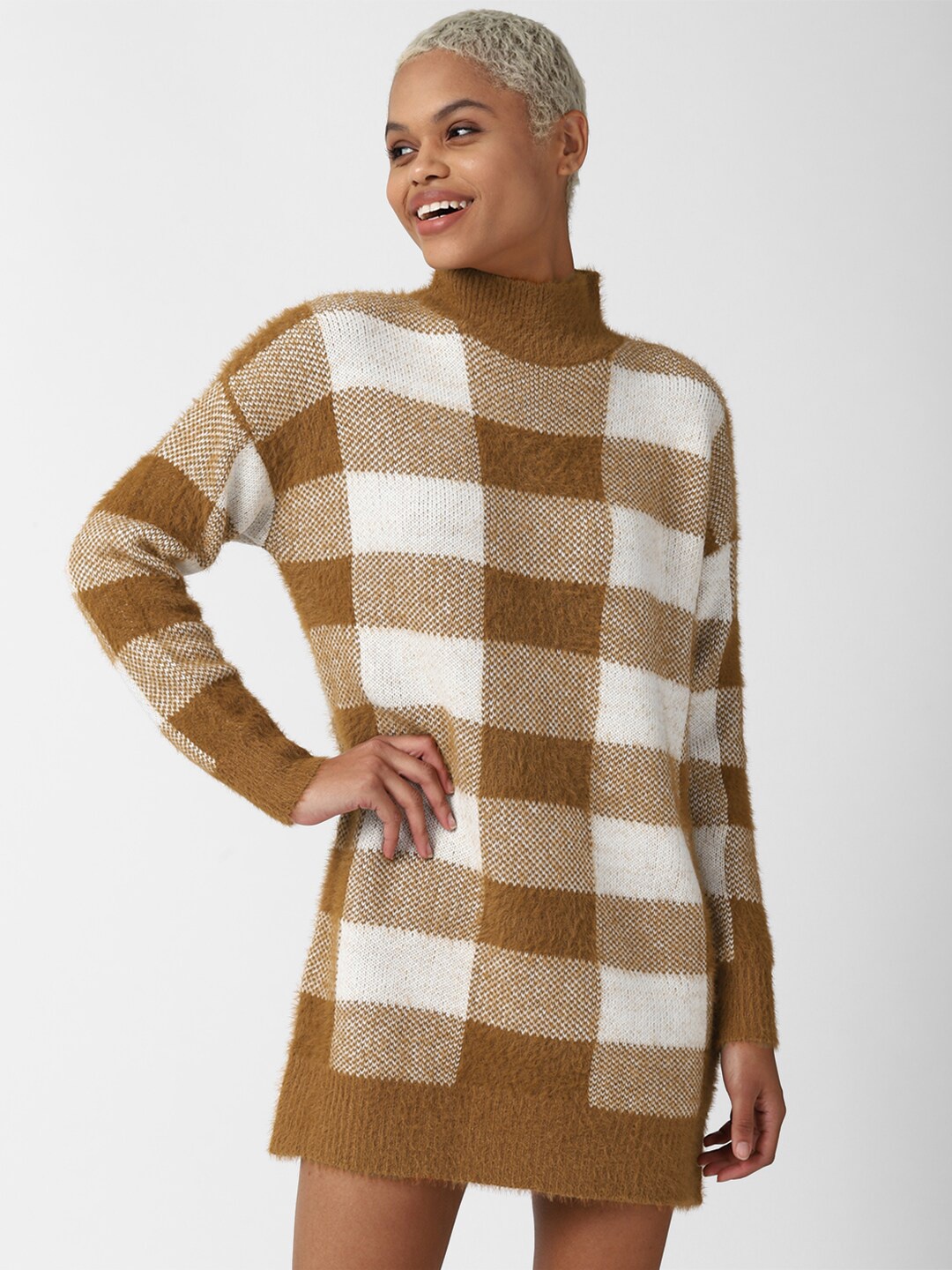 

FOREVER 21 Orange Checked Sweater Dress