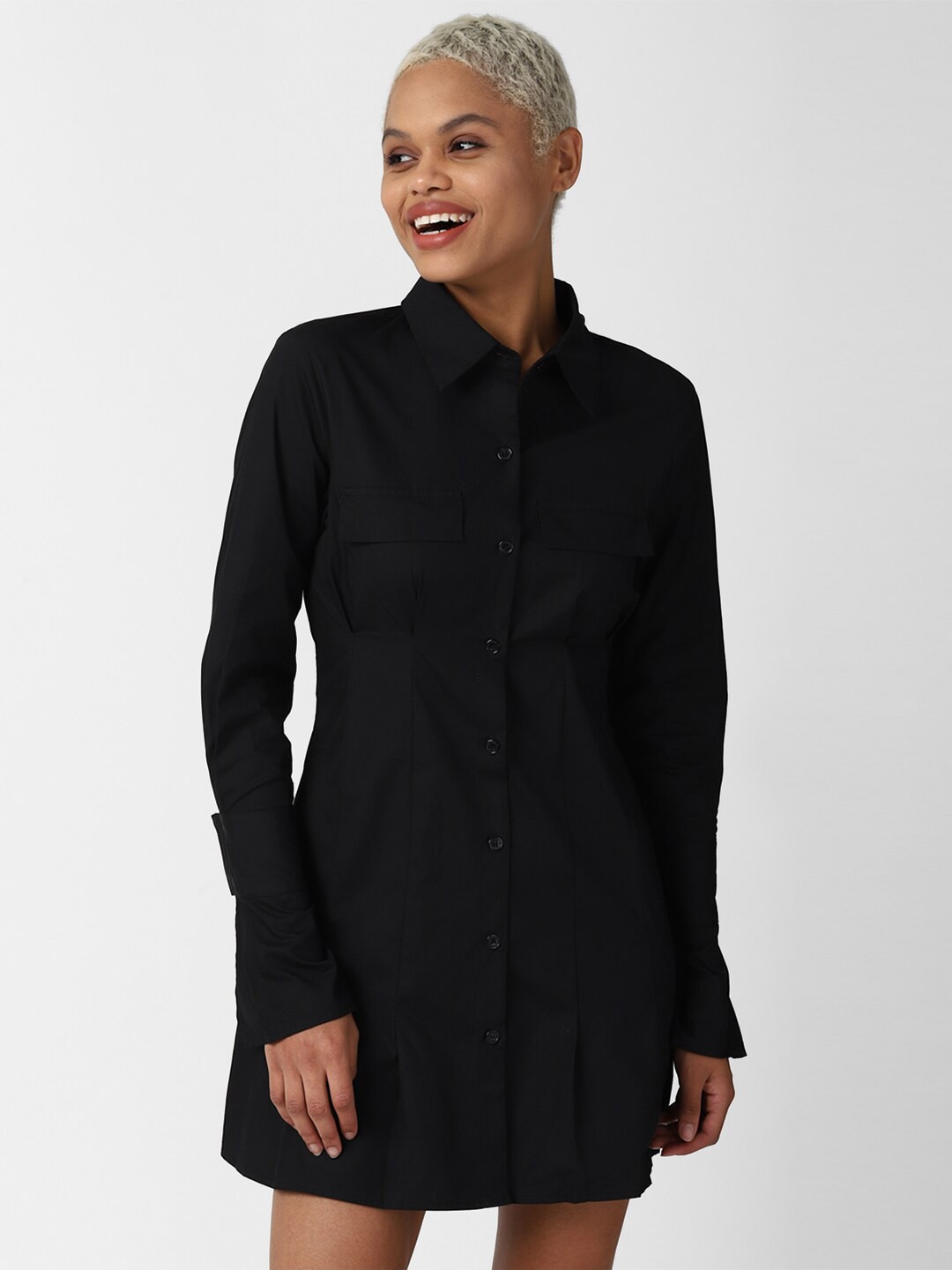 

FOREVER 21 Women Black Shirt Mini Dress
